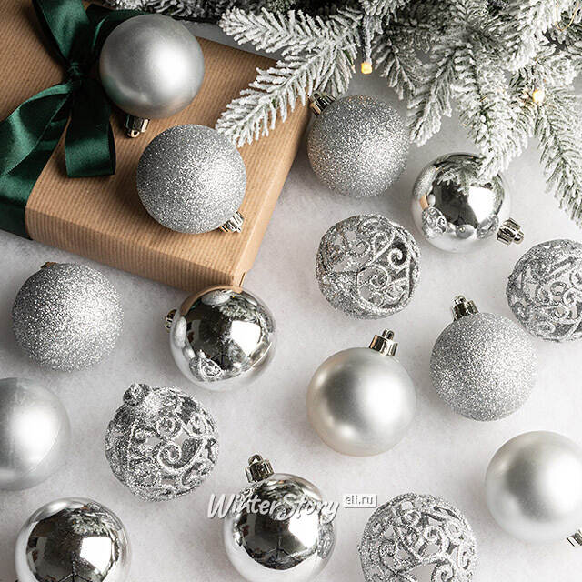 Набор пластиковых шаров Анданте 6 см серебряный, 16 шт Kaemingk