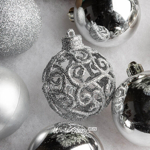 Набор пластиковых шаров Анданте 6 см серебряный, 16 шт Kaemingk