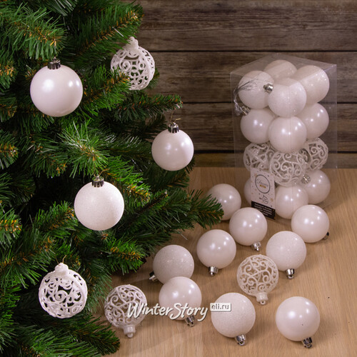 Набор пластиковых шаров Анданте 6 см белый, 16 шт Winter Deco