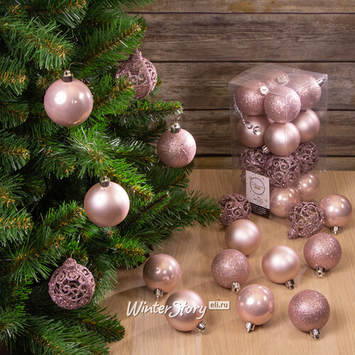 Набор пластиковых шаров Анданте 6 см розовый бутон, 16 шт Kaemingk/Winter Deco