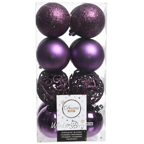 Набор пластиковых шаров Анданте 6 см пурпурный шелк, 16 шт Kaemingk/Winter Deco