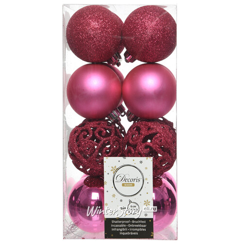 Набор пластиковых шаров Анданте 6 см розовая азалия, 16 шт Kaemingk/Winter Deco