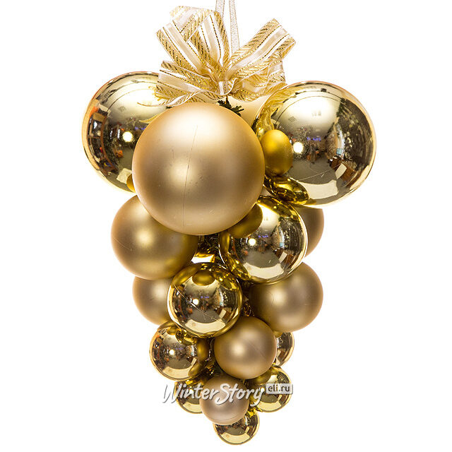 Гроздь из пластиковых шаров 36 см золотая Kaemingk