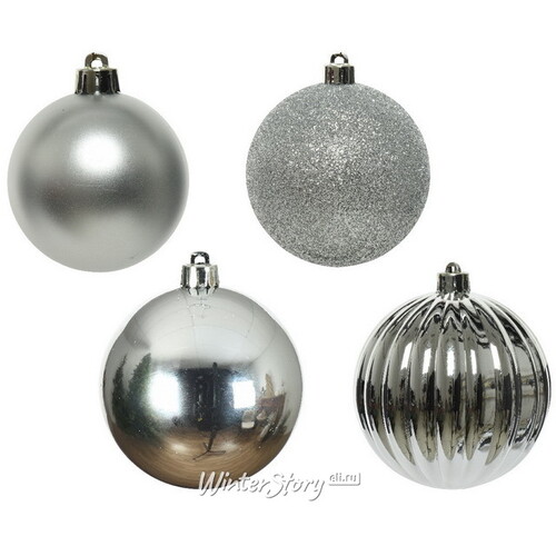 Набор пластиковых шаров Блеск 10 см серебряный, 4 шт Kaemingk/Winter Deco