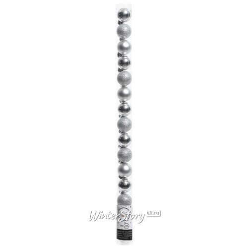 Набор пластиковых шаров Блеск 3 см серебряный, 15 шт Kaemingk/Winter Deco
