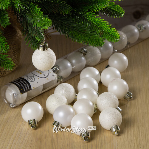 Набор пластиковых шаров Блеск 3 см белый, 15 шт Kaemingk/Winter Deco