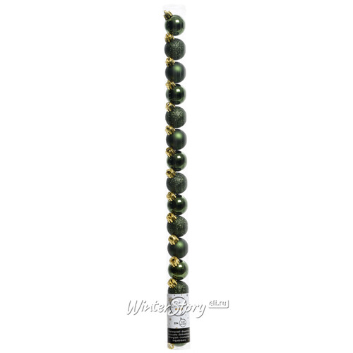 Набор пластиковых шаров Блеск 3 см зеленый бархат, 15 шт Kaemingk/Winter Deco