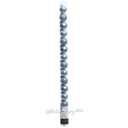 Набор пластиковых шаров Блеск 3 см голубой шелк, 15 шт Kaemingk/Winter Deco