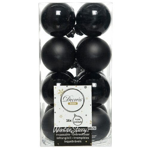 Набор пластиковых шаров Черный 4 см, 16 шт, mix Kaemingk/Winter Deco