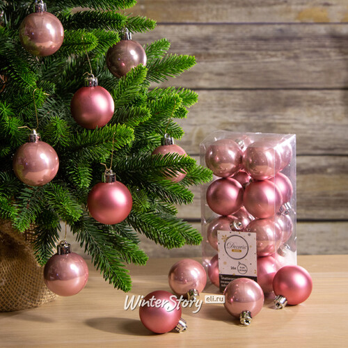 Набор пластиковых шаров Благородный Розовый 4 см, 16 шт, mix Kaemingk/Winter Deco