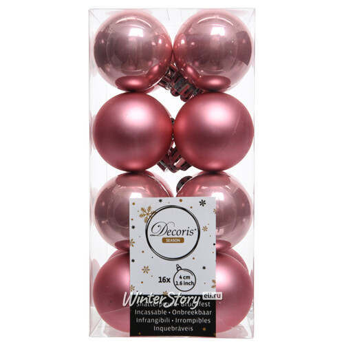 Набор пластиковых шаров Благородный Розовый 4 см, 16 шт, mix Kaemingk/Winter Deco