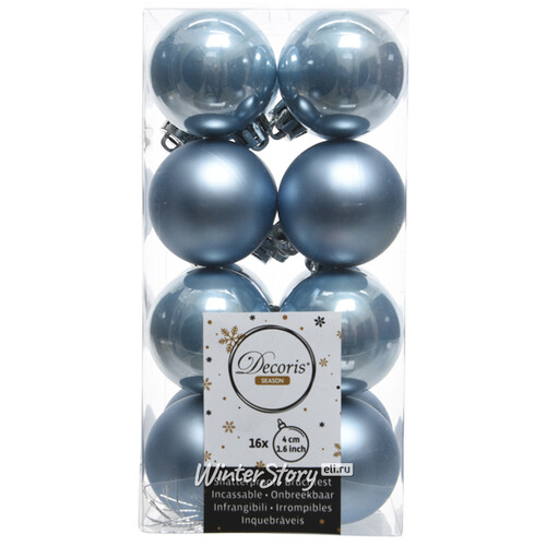 Набор пластиковых шаров Голубой Шелк 4 см, 16 шт, mix Kaemingk/Winter Deco