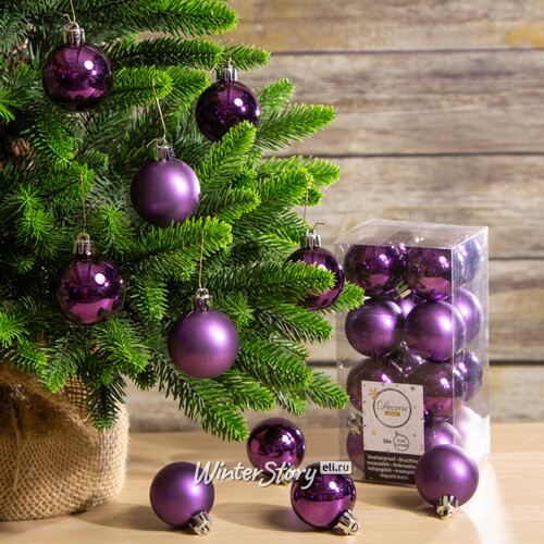 Набор пластиковых шаров Пурпурный Шелк 4 см, 16 шт, mix Kaemingk/Winter Deco