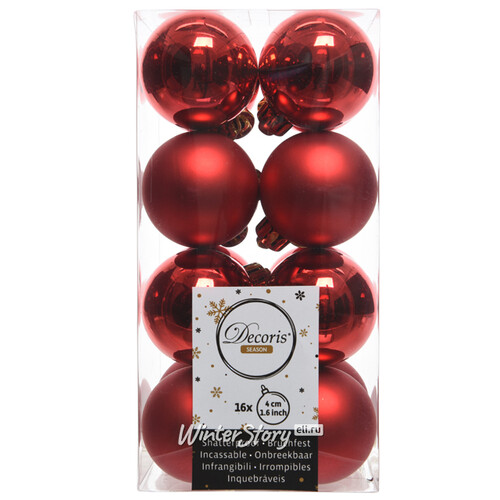 Набор пластиковых шаров Красный 4 см, 16 шт, mix Winter Deco