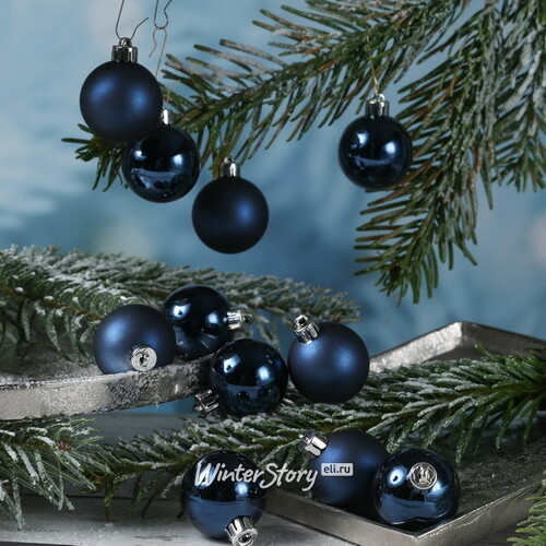 Набор пластиковых шаров Синий Бархат 4 см, 16 шт, mix Kaemingk/Winter Deco