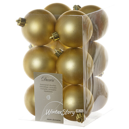Набор пластиковых матовых шаров 6 см золотой, 12 шт Kaemingk/Winter Deco