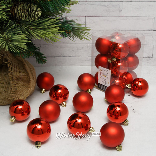 Набор пластиковых шаров Красный 6 см, 12 шт, mix Kaemingk/Winter Deco