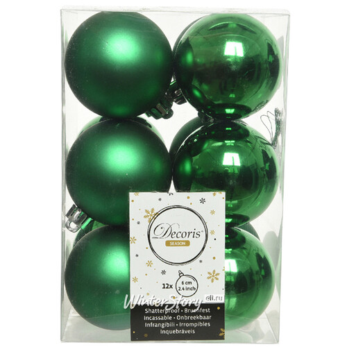 Набор пластиковых шаров Рождественский Зеленый 6 см, 12 шт, mix Kaemingk/Winter Deco