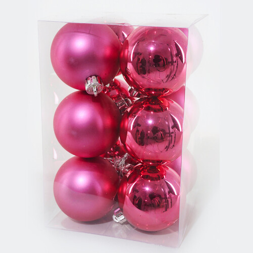 Набор пластиковых матовых шаров 6 см ярко розовый, 12 шт Kaemingk/Winter Deco