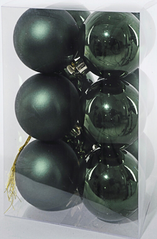 Набор пластиковых глянцевых шаров 6 см темно-зеленый, 12 шт Kaemingk/Winter Deco