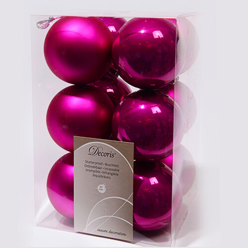 Набор пластиковых глянцевых шаров 6 см розовая фуксия, 12 шт Kaemingk/Winter Deco
