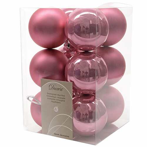 Набор пластиковых шаров Розовый Шелк 6 см, 12 шт, mix Kaemingk/Winter Deco