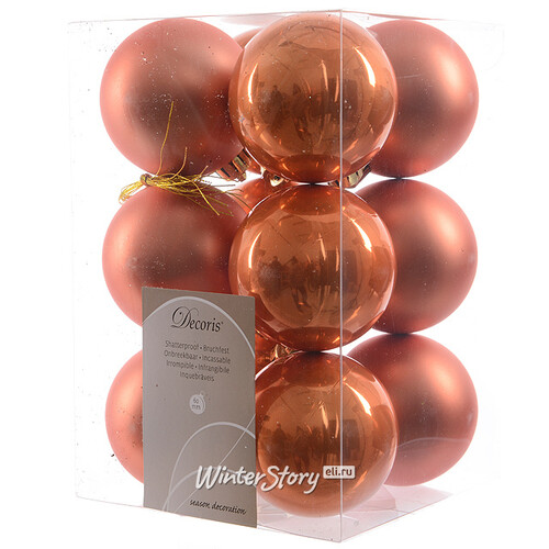 Набор пластиковых шаров Оранжевый Шелк 6 см, 12 шт, mix Kaemingk/Winter Deco