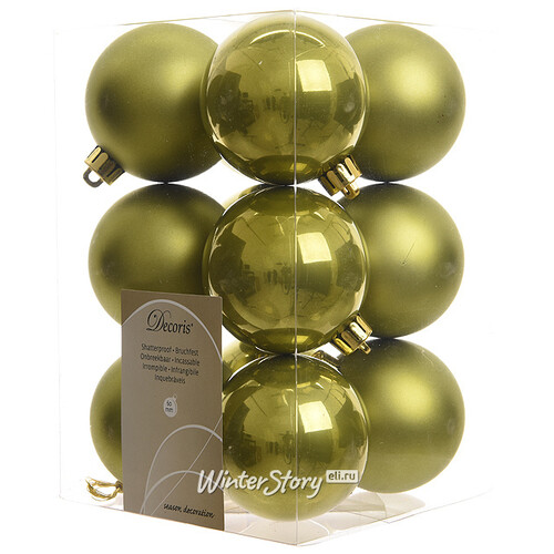 Набор пластиковых шаров Оливковый 6 см, 12 шт, mix Kaemingk/Winter Deco
