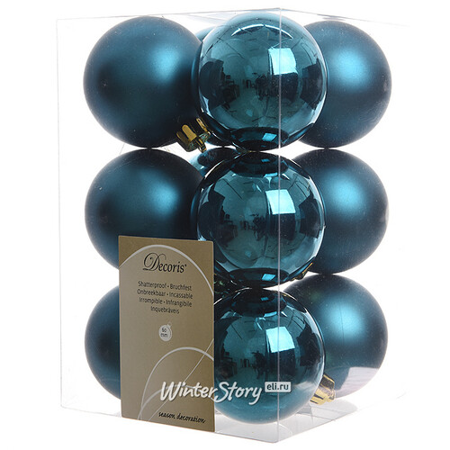 Набор пластиковых шаров Лазурный Синий 6 см, 12 шт, mix Kaemingk/Winter Deco