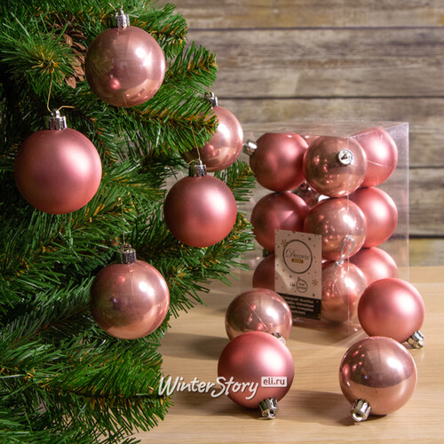 Набор пластиковых шаров Благородный Розовый 6 см, 12 шт, mix Kaemingk/Winter Deco