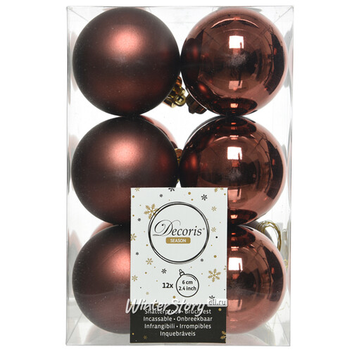Набор пластиковых шаров Шоколадный Трюфель 6 см, 12 шт, mix Kaemingk/Winter Deco