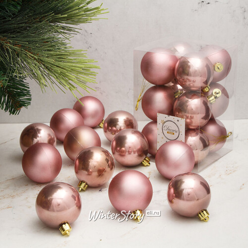 Набор пластиковых шаров Розовый Бархат 6 см, 12 шт, mix Kaemingk/Winter Deco