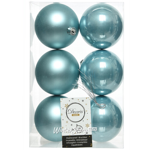 Набор пластиковых шаров Арктический Голубой 8 см, 6 шт, mix Kaemingk/Winter Deco