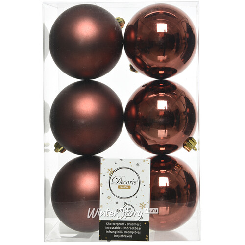 Набор пластиковых шаров Шоколадный Трюфель 8 см, 6 шт, mix Kaemingk/Winter Deco