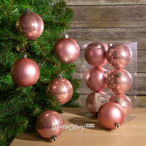 Набор пластиковых шаров Благородный Розовый 8 см, 6 шт, mix Kaemingk/Winter Deco