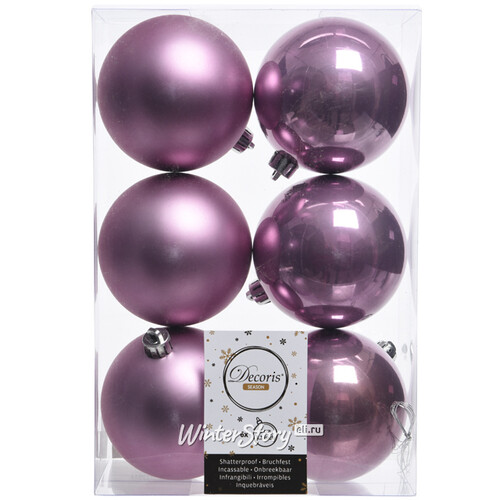Набор пластиковых шаров Светло-Лиловый 8 см, 6 шт, mix Kaemingk/Winter Deco