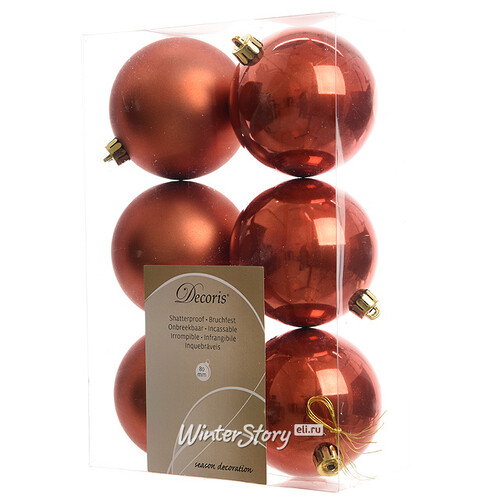 Набор пластиковых шаров Оранжевый Осенний 8 см, 6 шт, mix Kaemingk/Winter Deco