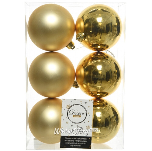 Набор пластиковых шаров Золотой 8 см, 6 шт, mix Kaemingk/Winter Deco