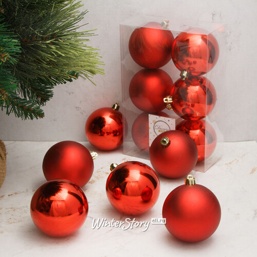 Набор пластиковых шаров Красный 8 см, 6 шт, mix Kaemingk/Winter Deco