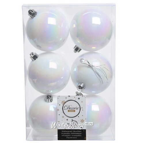 Набор пластиковых глянцевых шаров 8 см белый перламутр, 6 шт Kaemingk/Winter Deco