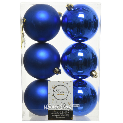 Набор пластиковых шаров Синий Королевский 8 см, 6 шт, mix Kaemingk/Winter Deco