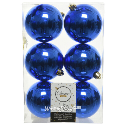Набор пластиковых глянцевых шаров 8 см синий королевский, 6 шт Kaemingk/Winter Deco