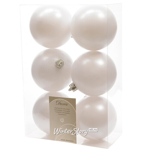 Набор пластиковых матовых шаров 8 см белый, 6 шт Winter Deco