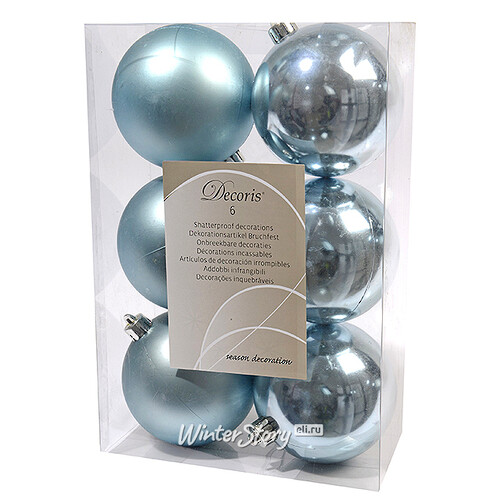 Набор пластиковых шаров Небесно-голубой 8 см, 6 шт, mix Kaemingk/Winter Deco