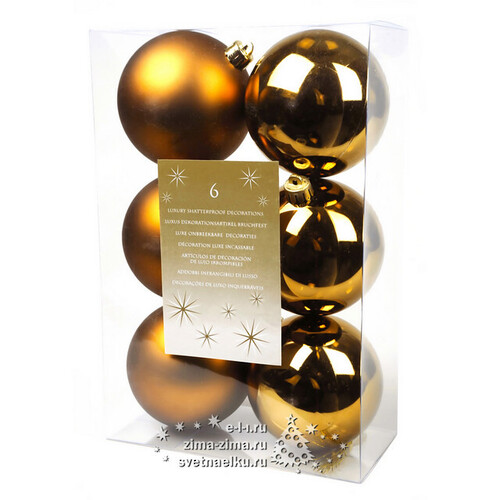 Набор пластиковых матовых шаров 8 см червонное золото, 6 шт Kaemingk/Winter Deco