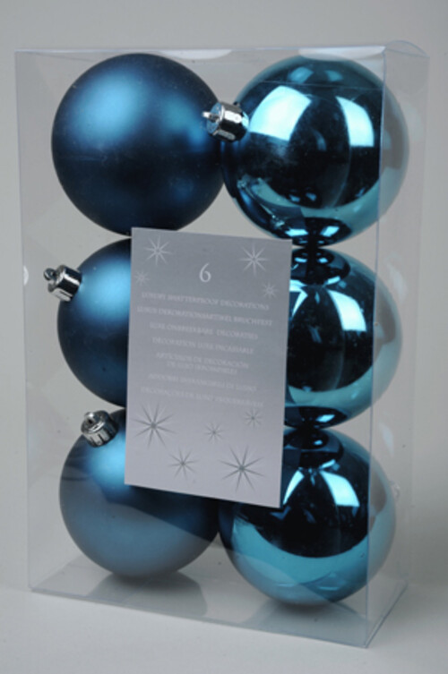 Набор пластиковых глянцевых шаров 8 см бирюзовый, 6 шт Kaemingk/Winter Deco