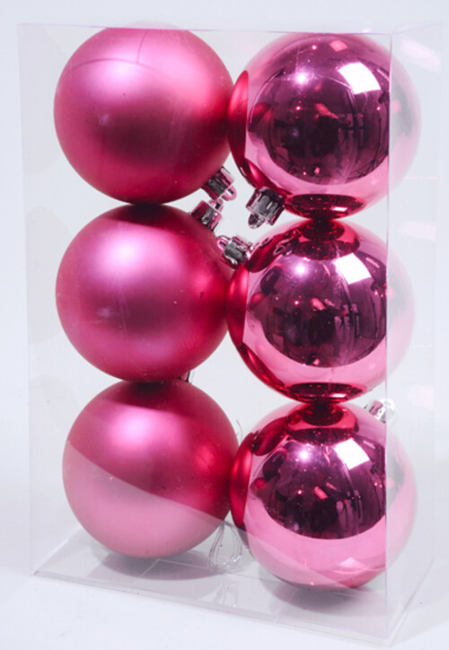 Набор пластиковых глянцевых шаров 8 см ярко розовый, 6 шт Kaemingk/Winter Deco