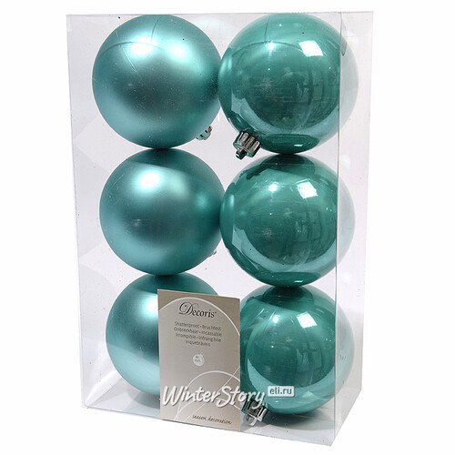 Набор пластиковых шаров Аквамарин 8 см, 6 шт, mix Kaemingk/Winter Deco