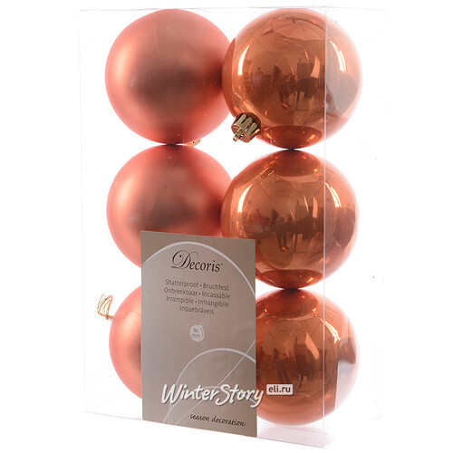 Набор пластиковых шаров Оранжевый Шелк 8 см, 6 шт, mix Kaemingk/Winter Deco