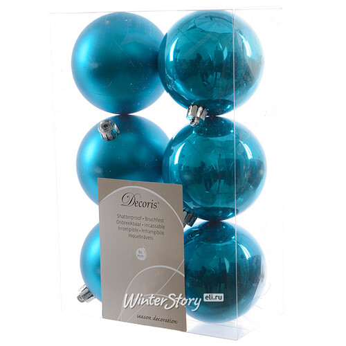 Набор пластиковых шаров Лазурный 8 см, 6 шт, mix Kaemingk/Winter Deco